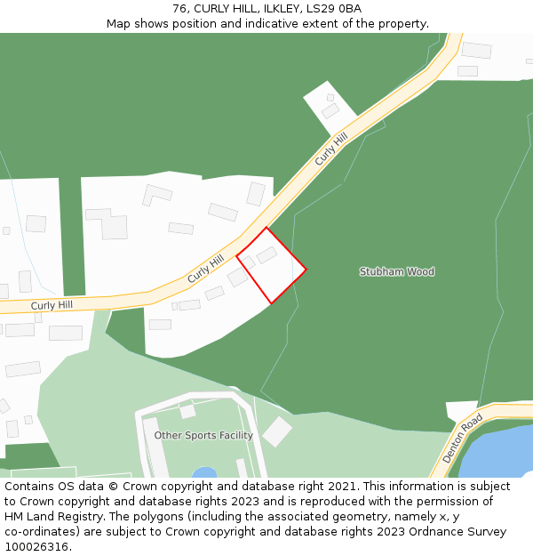 76, CURLY HILL, ILKLEY, LS29 0BA: Location map and indicative extent of plot