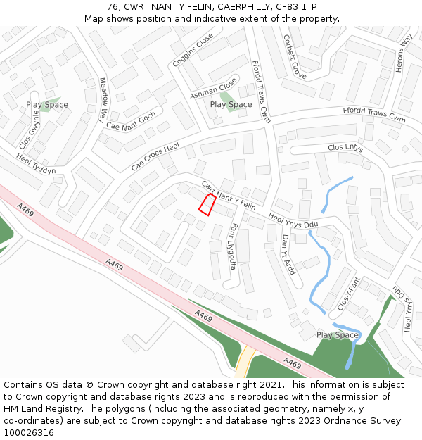 76, CWRT NANT Y FELIN, CAERPHILLY, CF83 1TP: Location map and indicative extent of plot