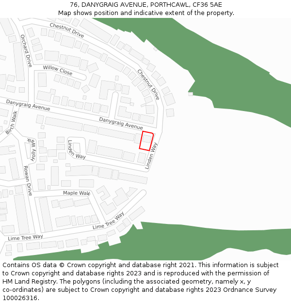 76, DANYGRAIG AVENUE, PORTHCAWL, CF36 5AE: Location map and indicative extent of plot