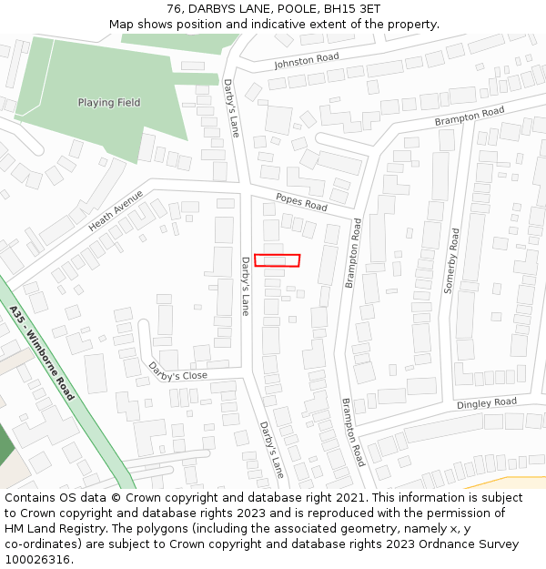 76, DARBYS LANE, POOLE, BH15 3ET: Location map and indicative extent of plot