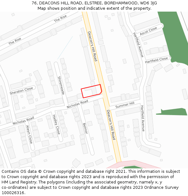 76, DEACONS HILL ROAD, ELSTREE, BOREHAMWOOD, WD6 3JG: Location map and indicative extent of plot