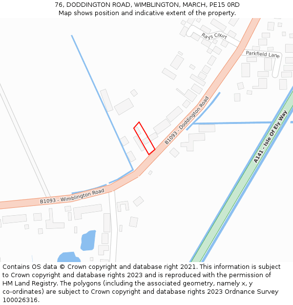 76, DODDINGTON ROAD, WIMBLINGTON, MARCH, PE15 0RD: Location map and indicative extent of plot