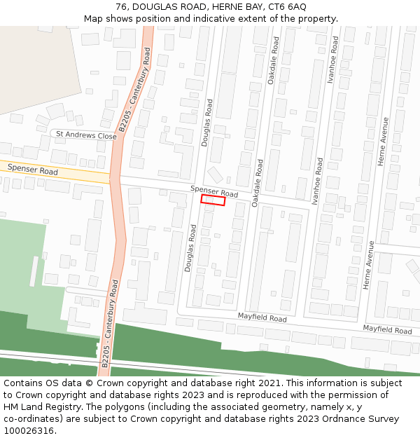 76, DOUGLAS ROAD, HERNE BAY, CT6 6AQ: Location map and indicative extent of plot