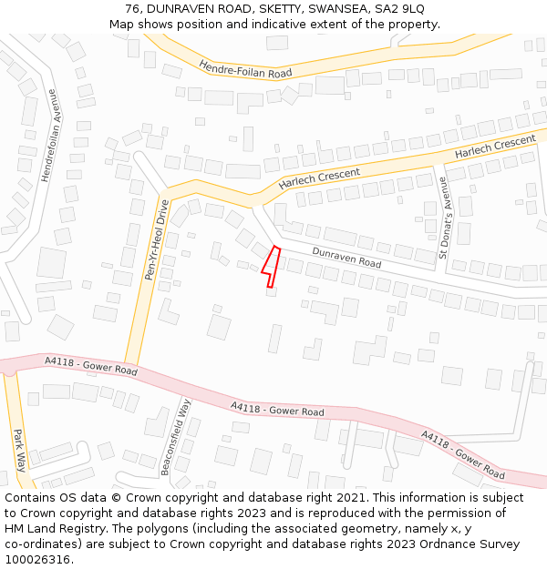 76, DUNRAVEN ROAD, SKETTY, SWANSEA, SA2 9LQ: Location map and indicative extent of plot