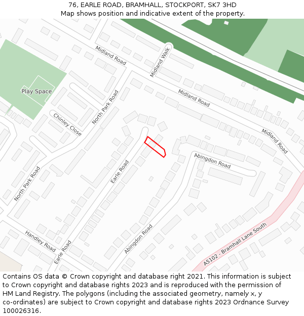 76, EARLE ROAD, BRAMHALL, STOCKPORT, SK7 3HD: Location map and indicative extent of plot