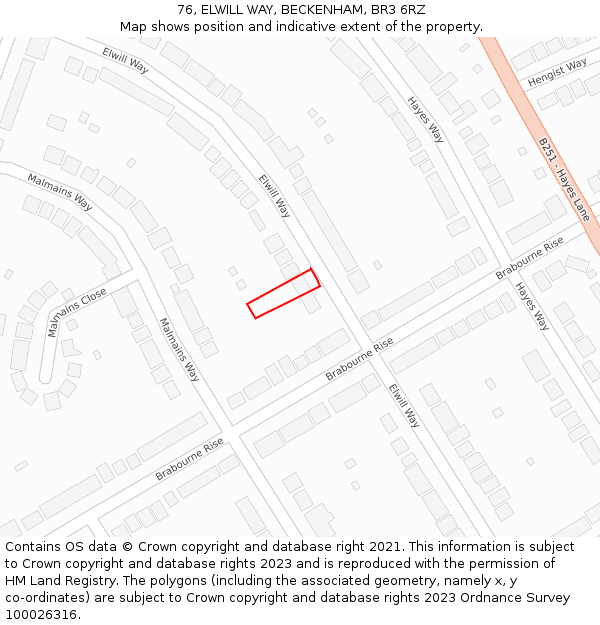 76, ELWILL WAY, BECKENHAM, BR3 6RZ: Location map and indicative extent of plot