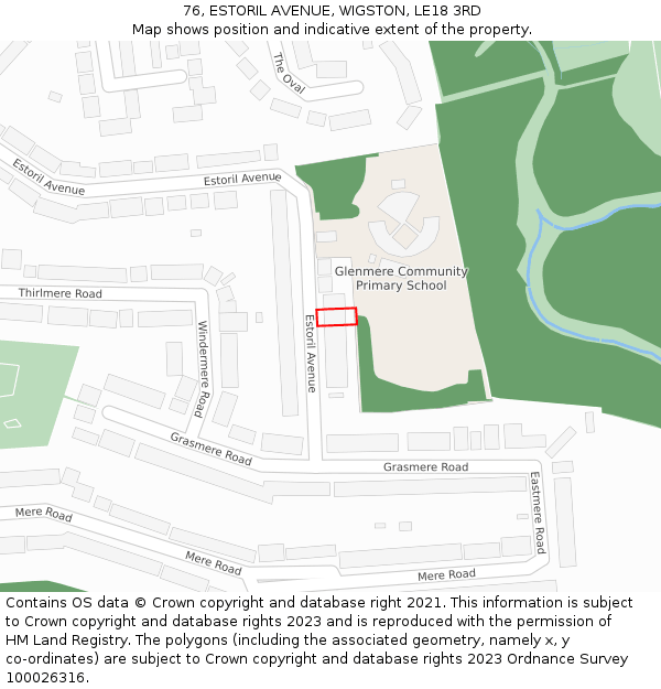 76, ESTORIL AVENUE, WIGSTON, LE18 3RD: Location map and indicative extent of plot