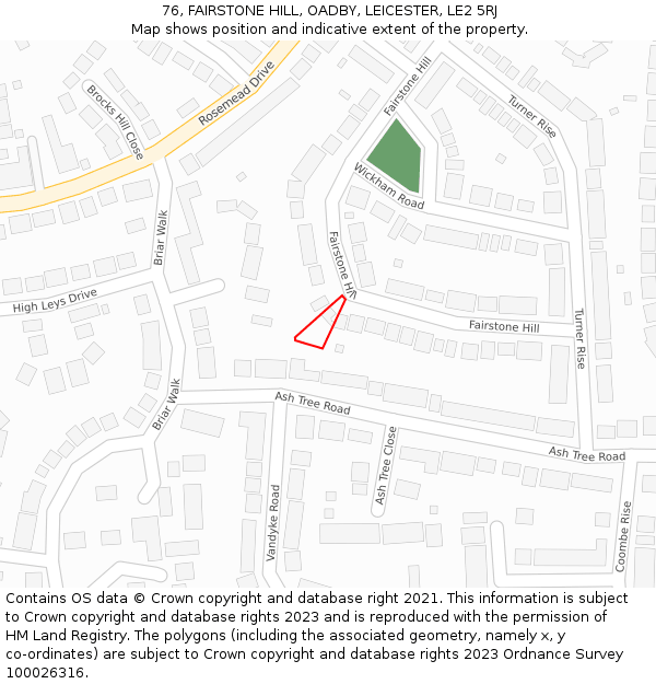 76, FAIRSTONE HILL, OADBY, LEICESTER, LE2 5RJ: Location map and indicative extent of plot