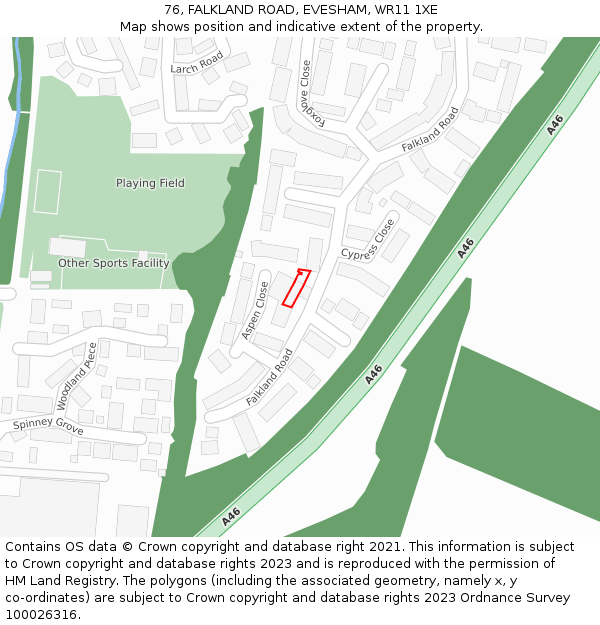 76, FALKLAND ROAD, EVESHAM, WR11 1XE: Location map and indicative extent of plot