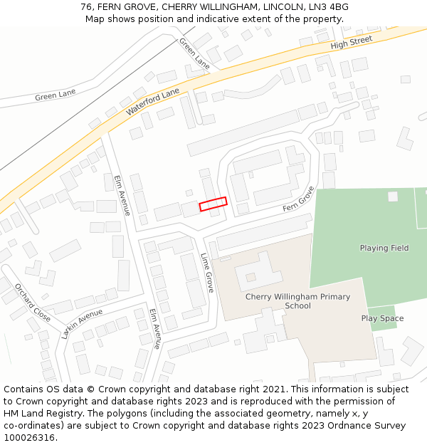 76, FERN GROVE, CHERRY WILLINGHAM, LINCOLN, LN3 4BG: Location map and indicative extent of plot