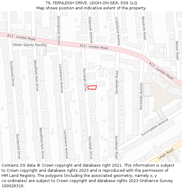 76, FERNLEIGH DRIVE, LEIGH-ON-SEA, SS9 1LQ: Location map and indicative extent of plot