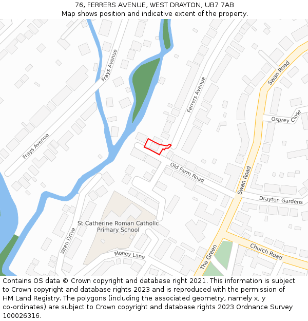 76, FERRERS AVENUE, WEST DRAYTON, UB7 7AB: Location map and indicative extent of plot