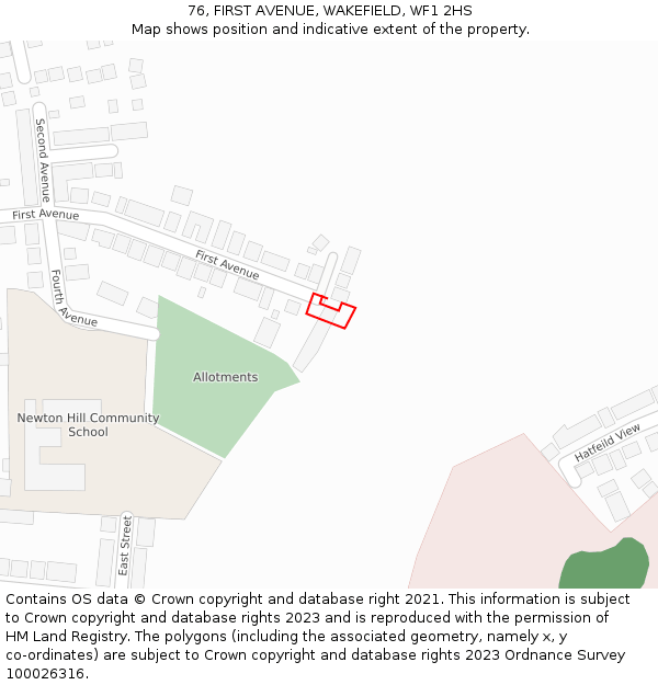 76, FIRST AVENUE, WAKEFIELD, WF1 2HS: Location map and indicative extent of plot