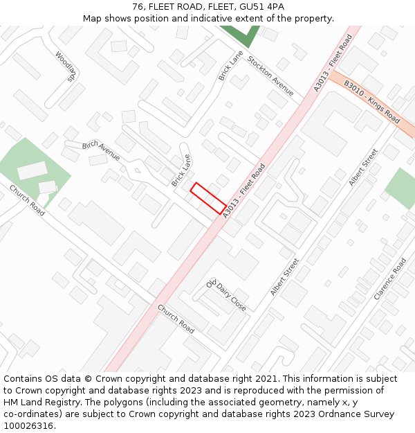 76, FLEET ROAD, FLEET, GU51 4PA: Location map and indicative extent of plot