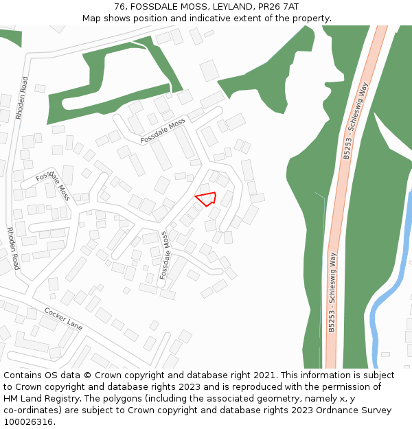 76, FOSSDALE MOSS, LEYLAND, PR26 7AT: Location map and indicative extent of plot