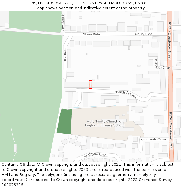 76, FRIENDS AVENUE, CHESHUNT, WALTHAM CROSS, EN8 8LE: Location map and indicative extent of plot