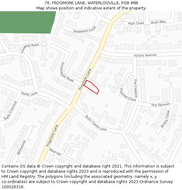 76, FROGMORE LANE, WATERLOOVILLE, PO8 9RB: Location map and indicative extent of plot