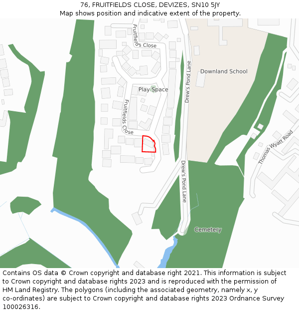 76, FRUITFIELDS CLOSE, DEVIZES, SN10 5JY: Location map and indicative extent of plot