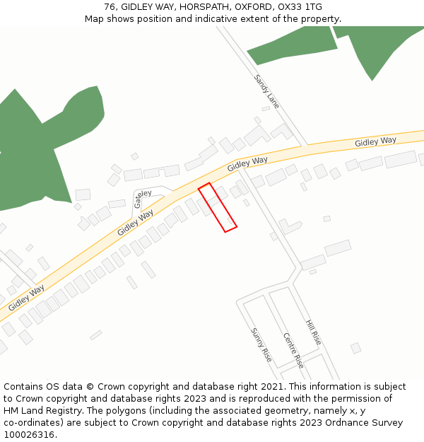 76, GIDLEY WAY, HORSPATH, OXFORD, OX33 1TG: Location map and indicative extent of plot