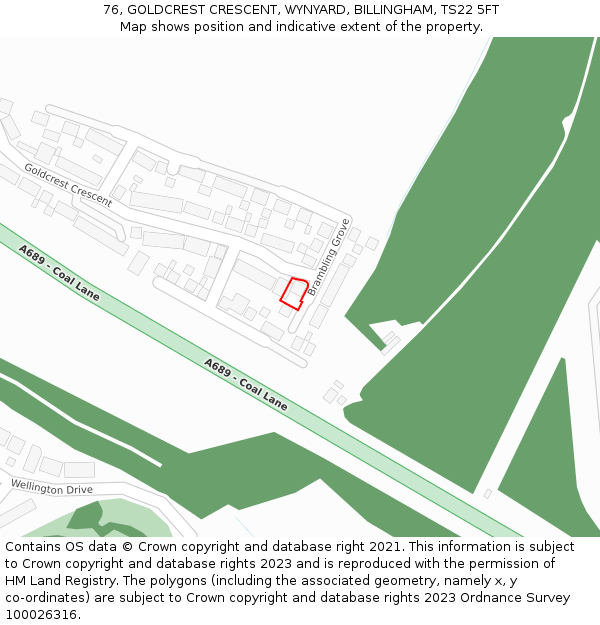 76, GOLDCREST CRESCENT, WYNYARD, BILLINGHAM, TS22 5FT: Location map and indicative extent of plot