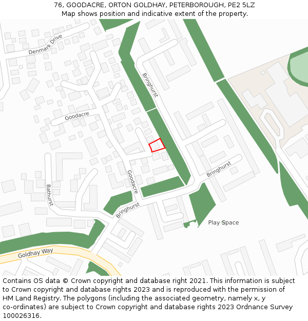 76, GOODACRE, ORTON GOLDHAY, PETERBOROUGH, PE2 5LZ: Location map and indicative extent of plot