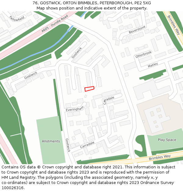 76, GOSTWICK, ORTON BRIMBLES, PETERBOROUGH, PE2 5XG: Location map and indicative extent of plot