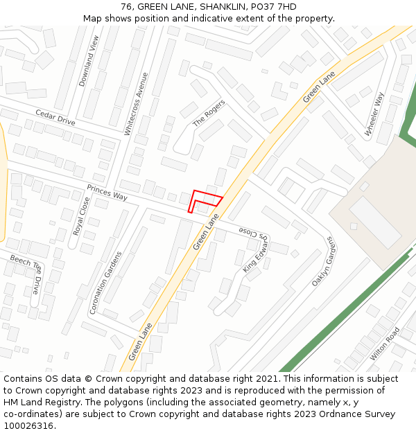 76, GREEN LANE, SHANKLIN, PO37 7HD: Location map and indicative extent of plot