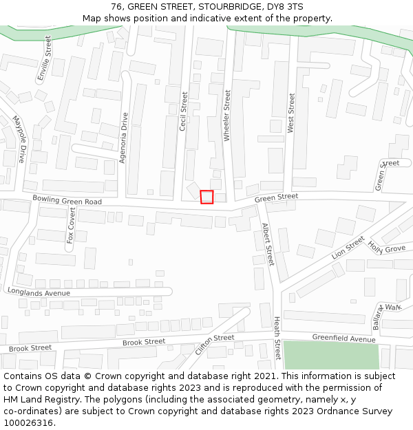 76, GREEN STREET, STOURBRIDGE, DY8 3TS: Location map and indicative extent of plot