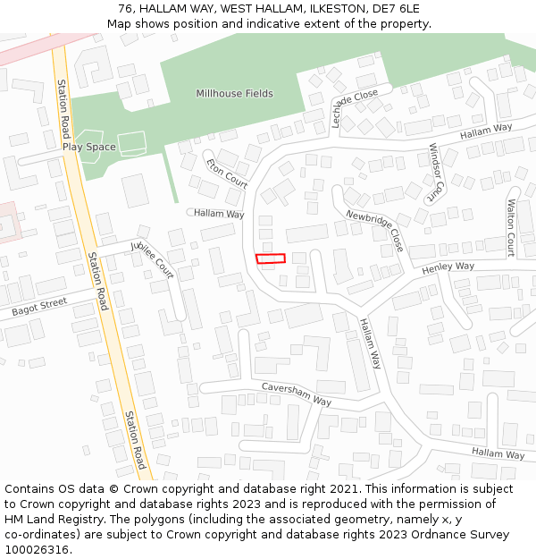 76, HALLAM WAY, WEST HALLAM, ILKESTON, DE7 6LE: Location map and indicative extent of plot