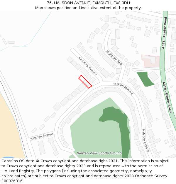 76, HALSDON AVENUE, EXMOUTH, EX8 3DH: Location map and indicative extent of plot