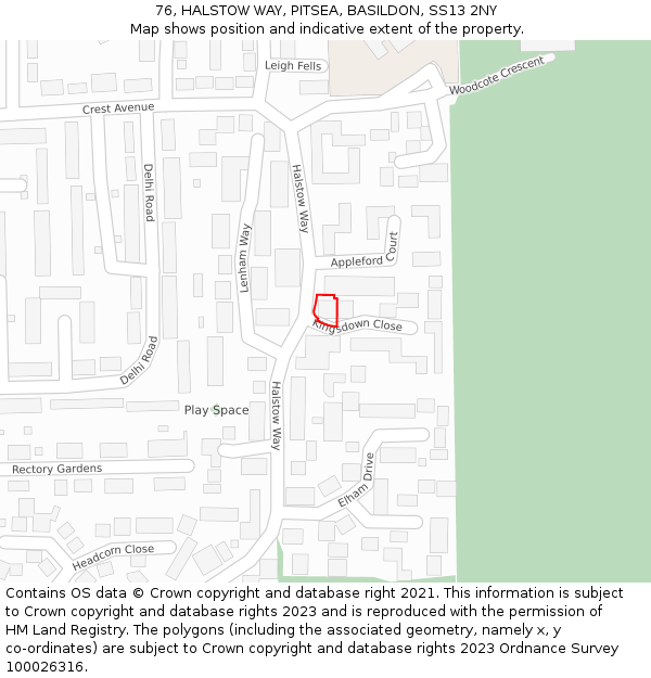 76, HALSTOW WAY, PITSEA, BASILDON, SS13 2NY: Location map and indicative extent of plot