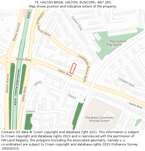 76, HALTON BROW, HALTON, RUNCORN, WA7 2EG: Location map and indicative extent of plot