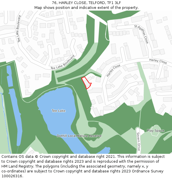 76, HARLEY CLOSE, TELFORD, TF1 3LF: Location map and indicative extent of plot