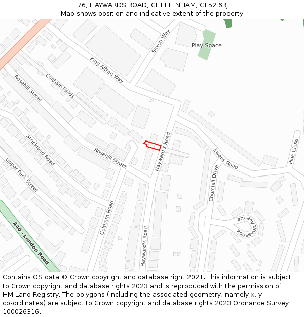 76, HAYWARDS ROAD, CHELTENHAM, GL52 6RJ: Location map and indicative extent of plot