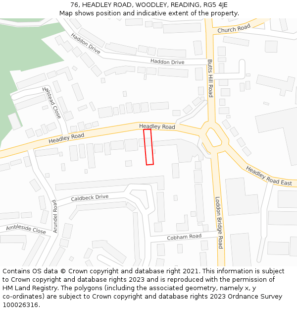 76, HEADLEY ROAD, WOODLEY, READING, RG5 4JE: Location map and indicative extent of plot