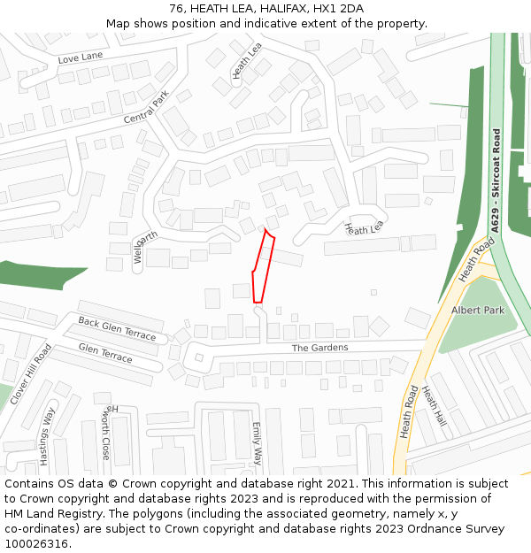 76, HEATH LEA, HALIFAX, HX1 2DA: Location map and indicative extent of plot