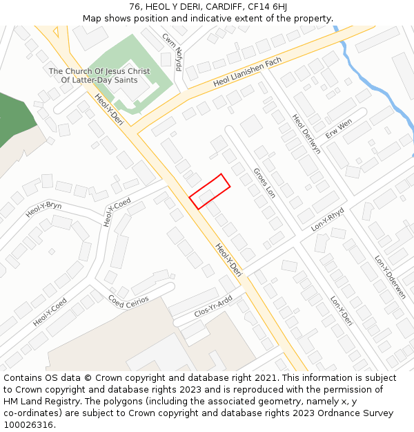 76, HEOL Y DERI, CARDIFF, CF14 6HJ: Location map and indicative extent of plot