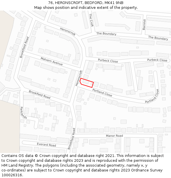 76, HERONSCROFT, BEDFORD, MK41 9NB: Location map and indicative extent of plot