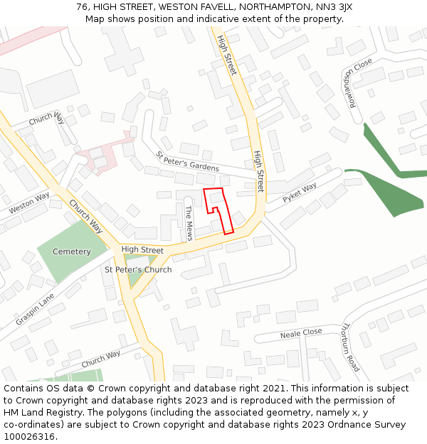 76, HIGH STREET, WESTON FAVELL, NORTHAMPTON, NN3 3JX: Location map and indicative extent of plot