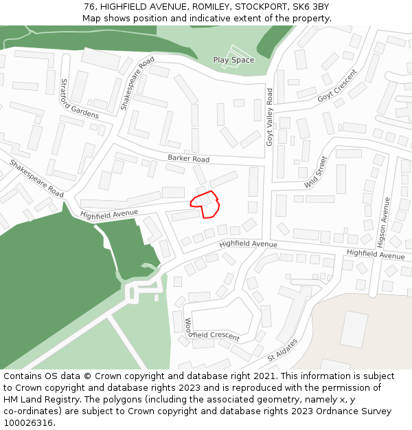 76, HIGHFIELD AVENUE, ROMILEY, STOCKPORT, SK6 3BY: Location map and indicative extent of plot