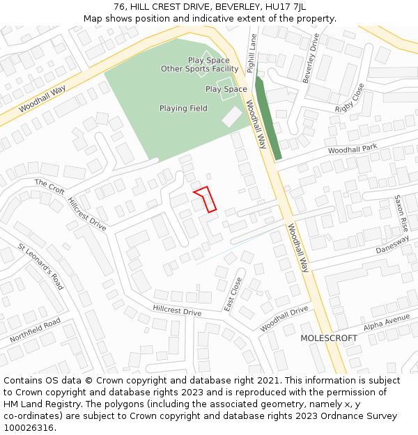 76, HILL CREST DRIVE, BEVERLEY, HU17 7JL: Location map and indicative extent of plot