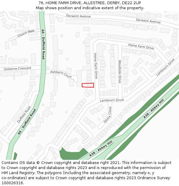 76, HOME FARM DRIVE, ALLESTREE, DERBY, DE22 2UP: Location map and indicative extent of plot