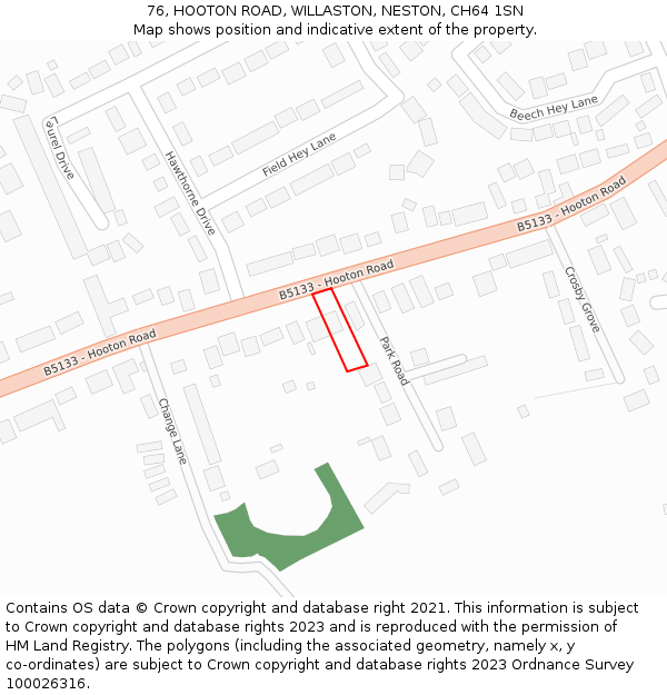 76, HOOTON ROAD, WILLASTON, NESTON, CH64 1SN: Location map and indicative extent of plot