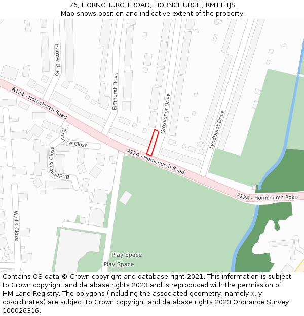 76, HORNCHURCH ROAD, HORNCHURCH, RM11 1JS: Location map and indicative extent of plot