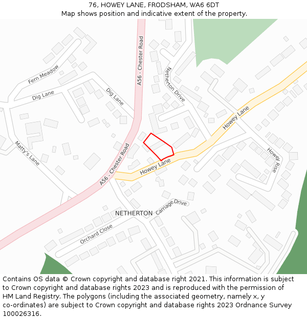 76, HOWEY LANE, FRODSHAM, WA6 6DT: Location map and indicative extent of plot