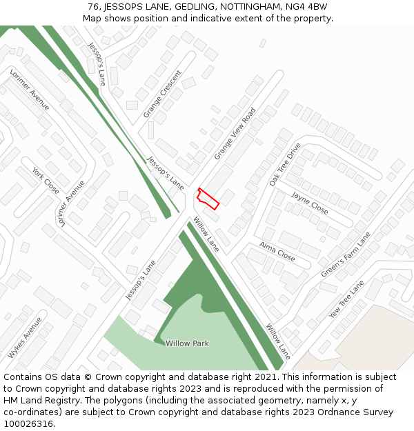 76, JESSOPS LANE, GEDLING, NOTTINGHAM, NG4 4BW: Location map and indicative extent of plot