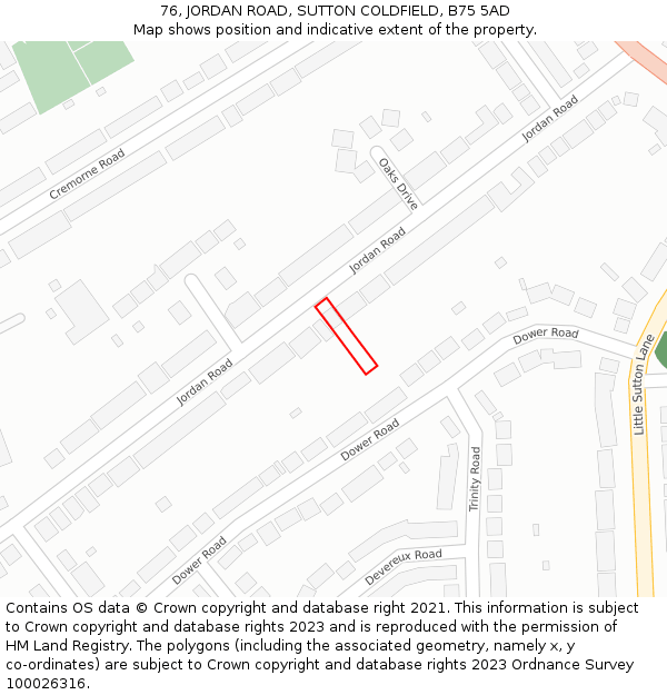 76, JORDAN ROAD, SUTTON COLDFIELD, B75 5AD: Location map and indicative extent of plot