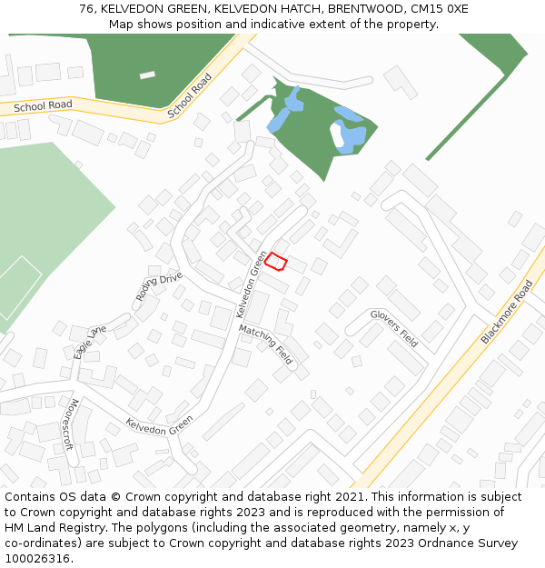 76, KELVEDON GREEN, KELVEDON HATCH, BRENTWOOD, CM15 0XE: Location map and indicative extent of plot