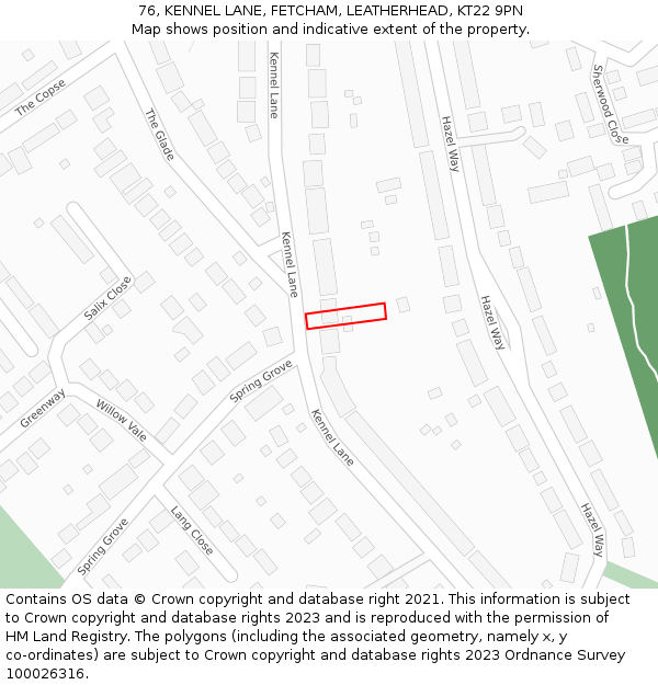 76, KENNEL LANE, FETCHAM, LEATHERHEAD, KT22 9PN: Location map and indicative extent of plot