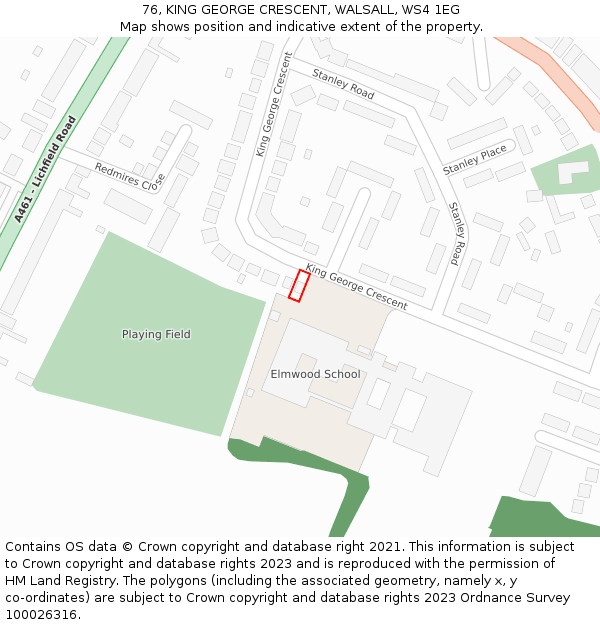 76, KING GEORGE CRESCENT, WALSALL, WS4 1EG: Location map and indicative extent of plot
